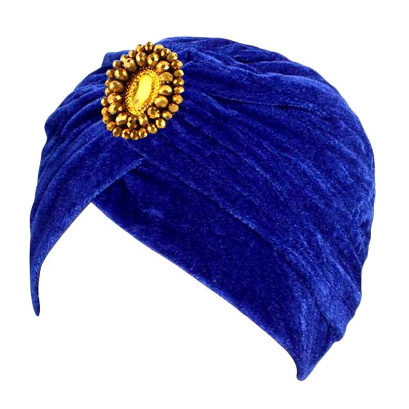 New Women Velvet Beads Flower Turban Bonnet Hijab Muslim Chemo Cap Hair Loss Headwear Headwrap Beanie Skullies Hats Turbante