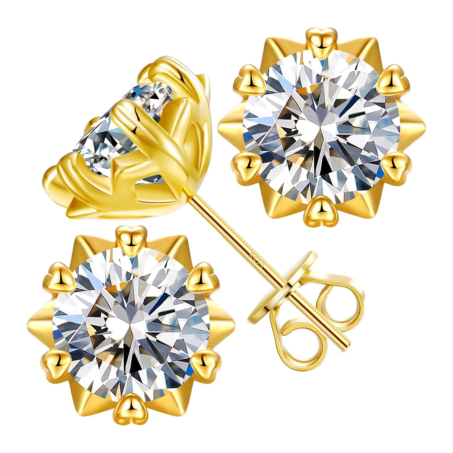 Flower Stud Earrings Total 2ct Moissanite Diamond 18K Gold Plated S925 Silver Women Wedding Jewelry GRA Certificate