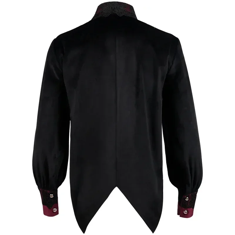 Mens Black Ruffled Pirate Shirts Vampire Renaissance Victorian Steampunk Gothic Medieval Long Sleeve Shirt Men Halloween Costume