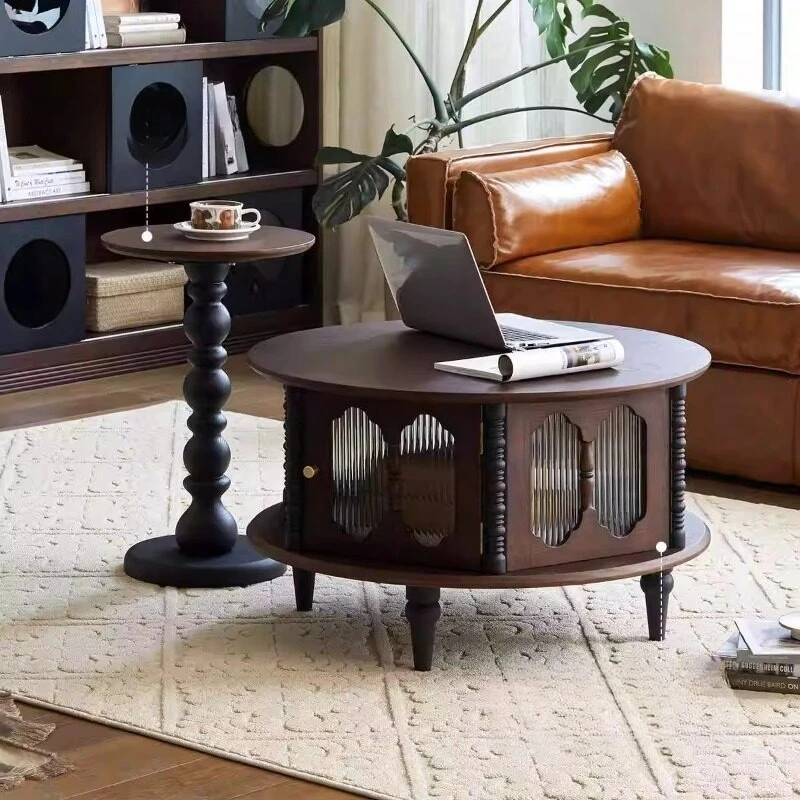 

Retro solid wood dal coffee table small apartment living room home second-hand TV combination round low tea table