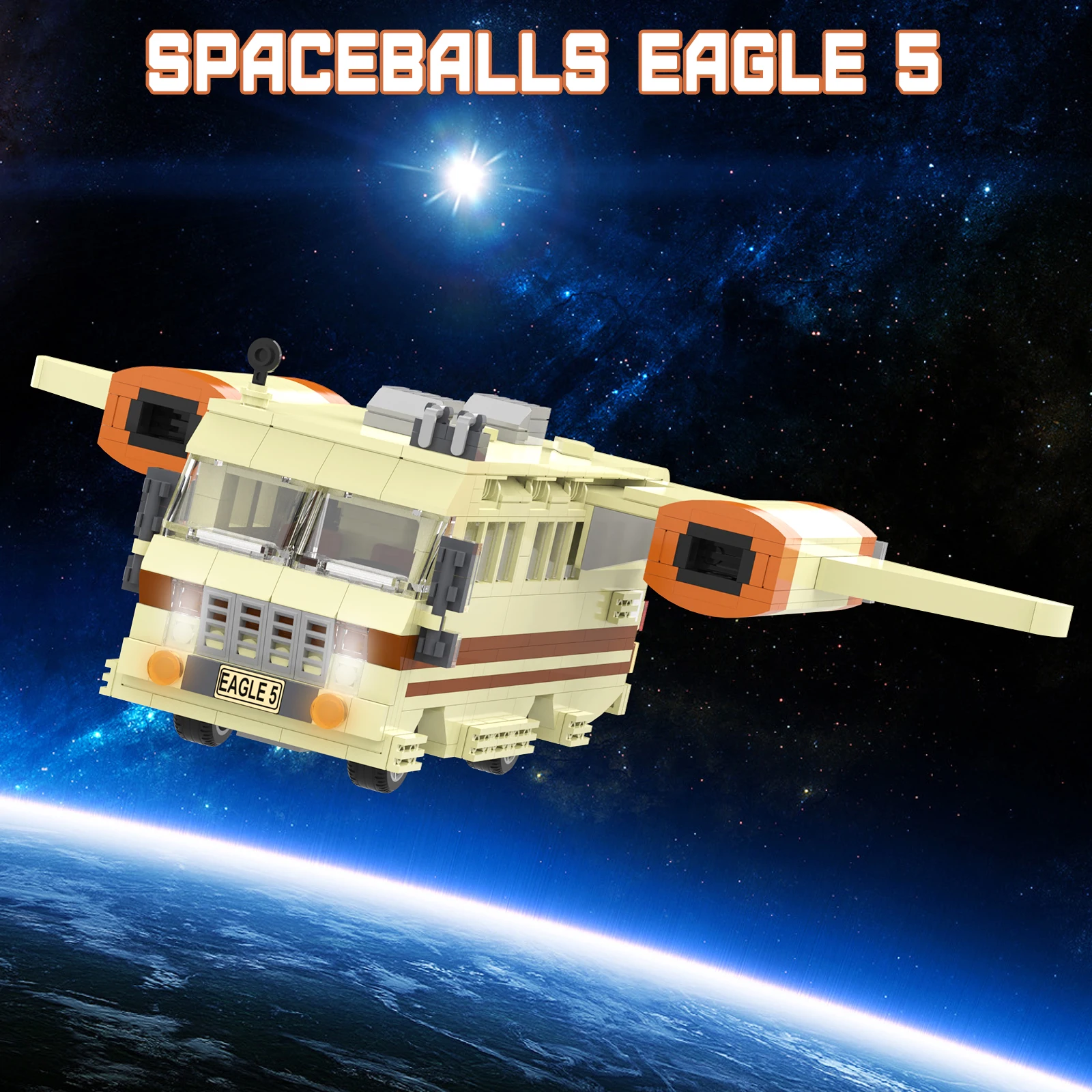 667Pcs MOC Classic Car with Wing Building Block Model Spaceballs Eagle-5 Rocket Flying Vehicle Bricks Assemble DIY Toys Gifts