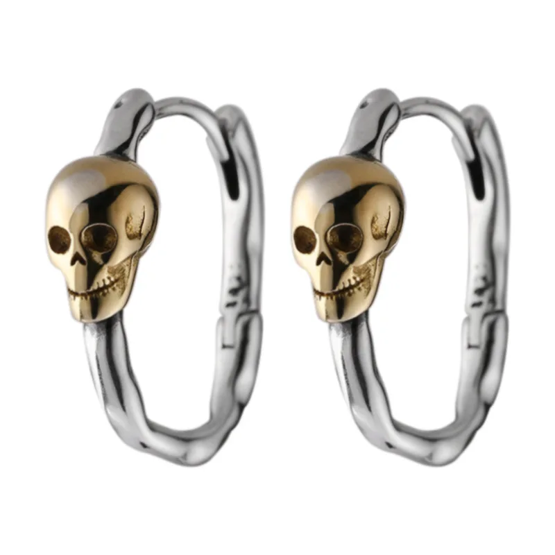 

BOCAI S925 Silver Jewelry Trendy Skull Color Matching Design Punk Street Fashion Man and Women Earrings