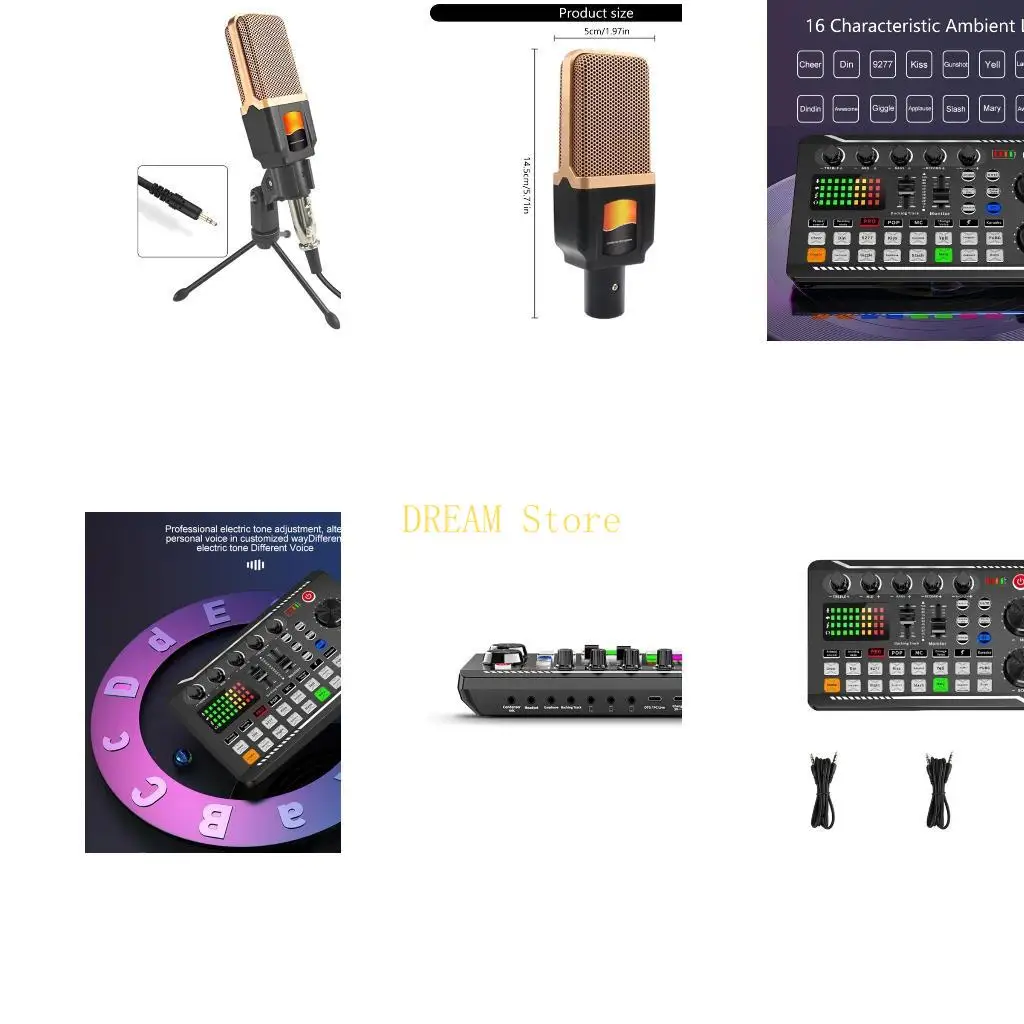 

Конденсаторный микрофон F998 со штативом и профессиональным слуховым микшером для потокового вещания для домашних развлечений,