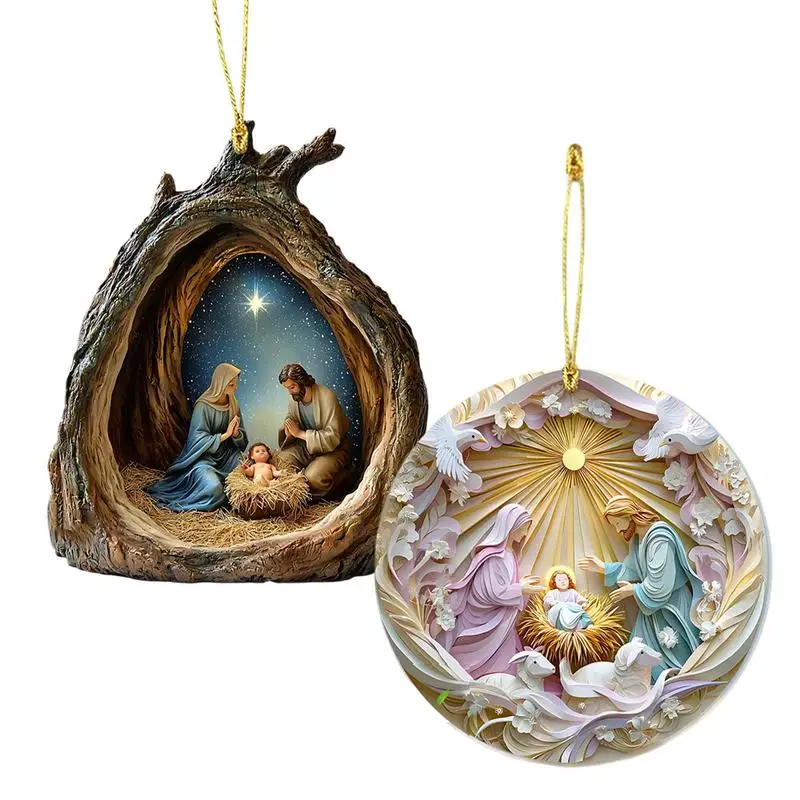 2D Easter Nativity Keepsake Christmas Ornament Acrylic Car Pendant Prayer Pendant Jesus Christ Religious Hanging Tree Decoration