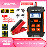 2026 KONNWEI KW520 3 in 1 Automatic Car Truck Battery Tester 12V 10A 24V 5A Charger Lead Acid Car Battery Pulse Repair Tool AGM