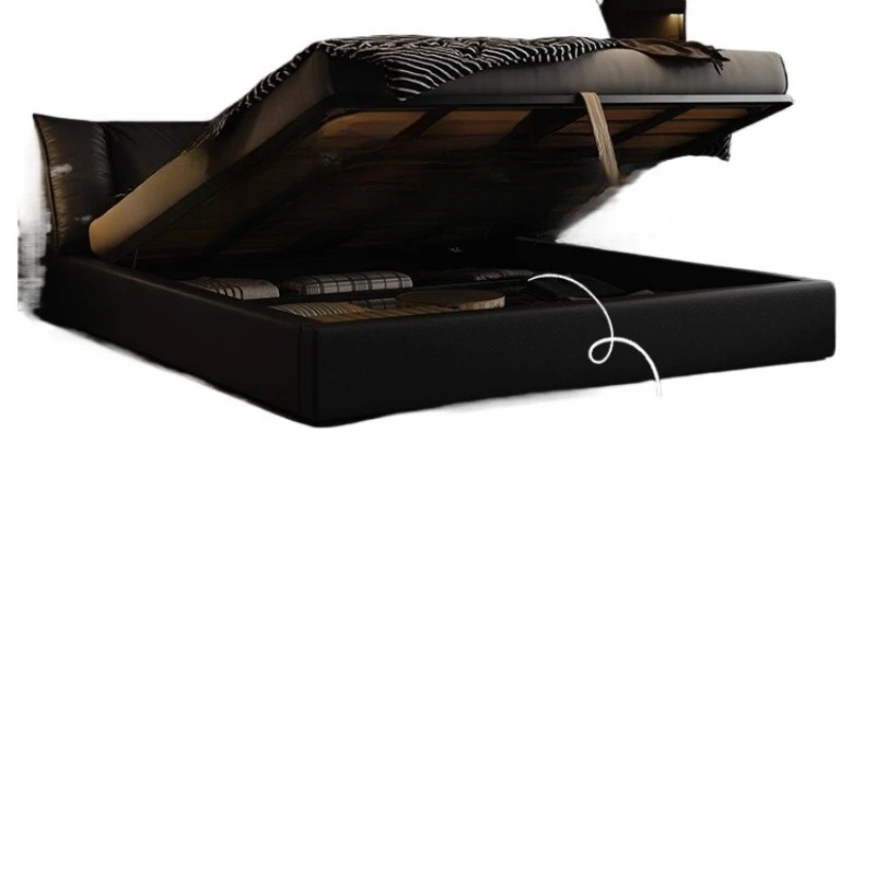 

Italian minimalist leather bed 2m x 2m 2 double beds master bedroom high-end atmosphere