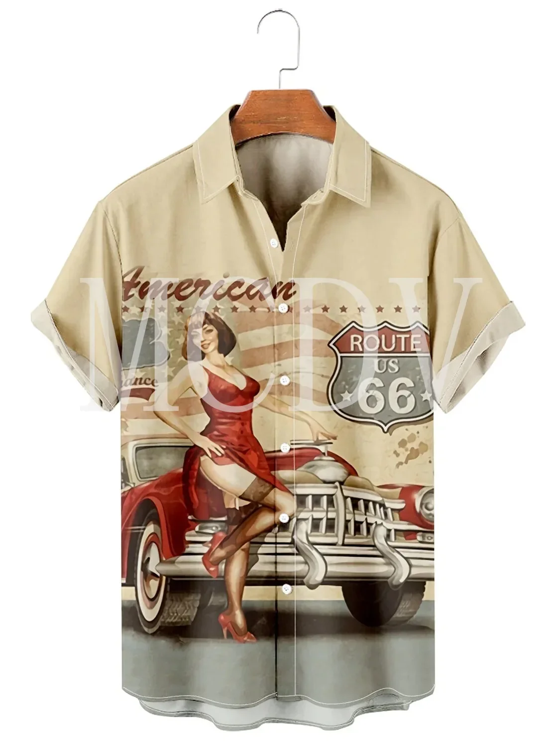 Royaura 50’S Nostalgic Map Men's For Women's Hawaiian Shirts Vintage Car California Bear Art Oversized Stretch Button Shirts