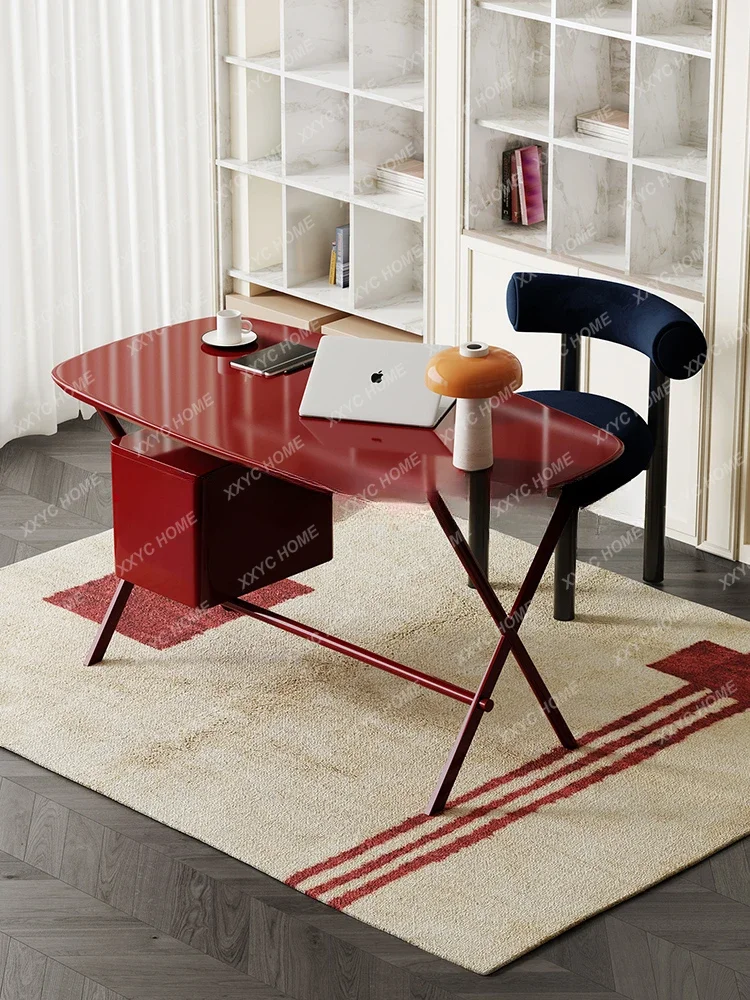 Modern Desk Italian Affordable Luxury Style Red Solid Wood Paint Study Desk