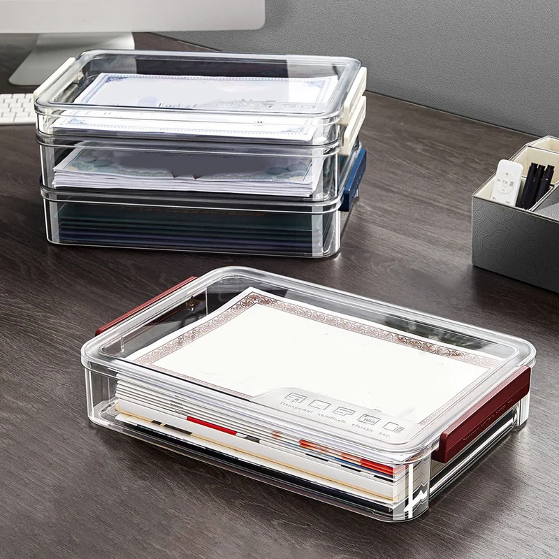 2Pcs File Storage Box Desktop Examination A4 Paper Document Storage Box Transparent Data Finishing File Box