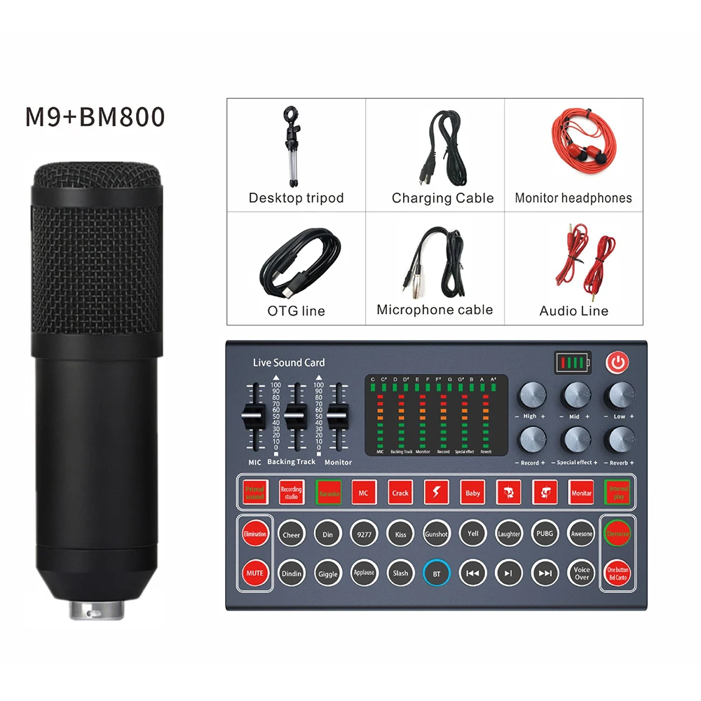 M9 Sound Card microphone Set USB Professional studio recording equipment musical mic mike live stream karaoke bm800 microphone