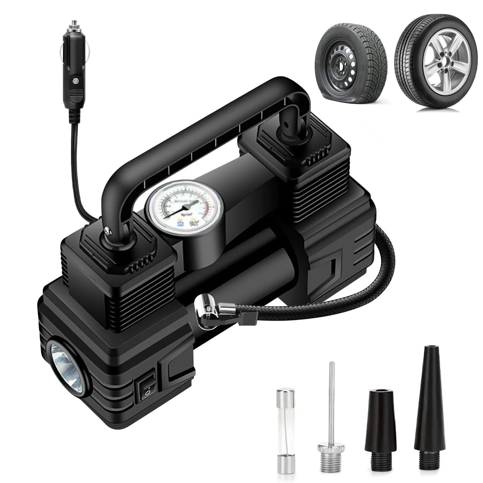 

Tire Inflator Portable Air Compressor Auto Tire Pump with Emergency LED Light Suitable for Motorcycles Bicycles