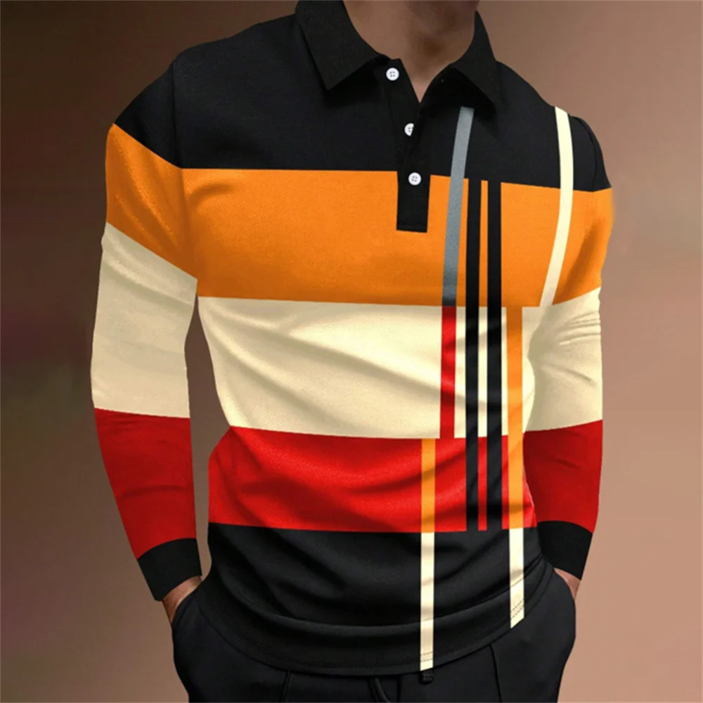 

2024 Spring Mens Polo Shirt Long Sleeve Stand Basic Blouse Tee Shirt Top Casual T-shirt Men Shirt