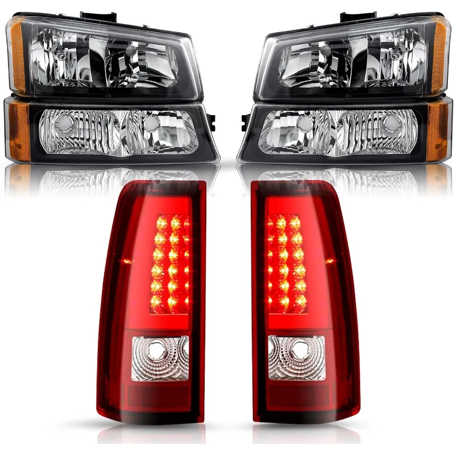 

Набор из 6 шт. фары и светодиодных задних фонарей в сборе с черным корпусом в заводском стиле OE и янтарным отражателем для Chev 2003-2006 гг.