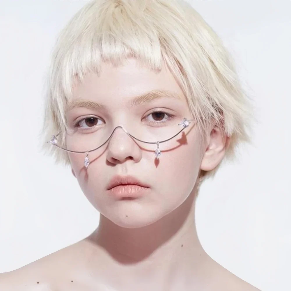 

Цирконовая геометрическая оправа для очков, кулон, капля воды, вечерние очаровательные женские стразы Y2k, украшения для лица, без линз, аксессуары для ночного клуба