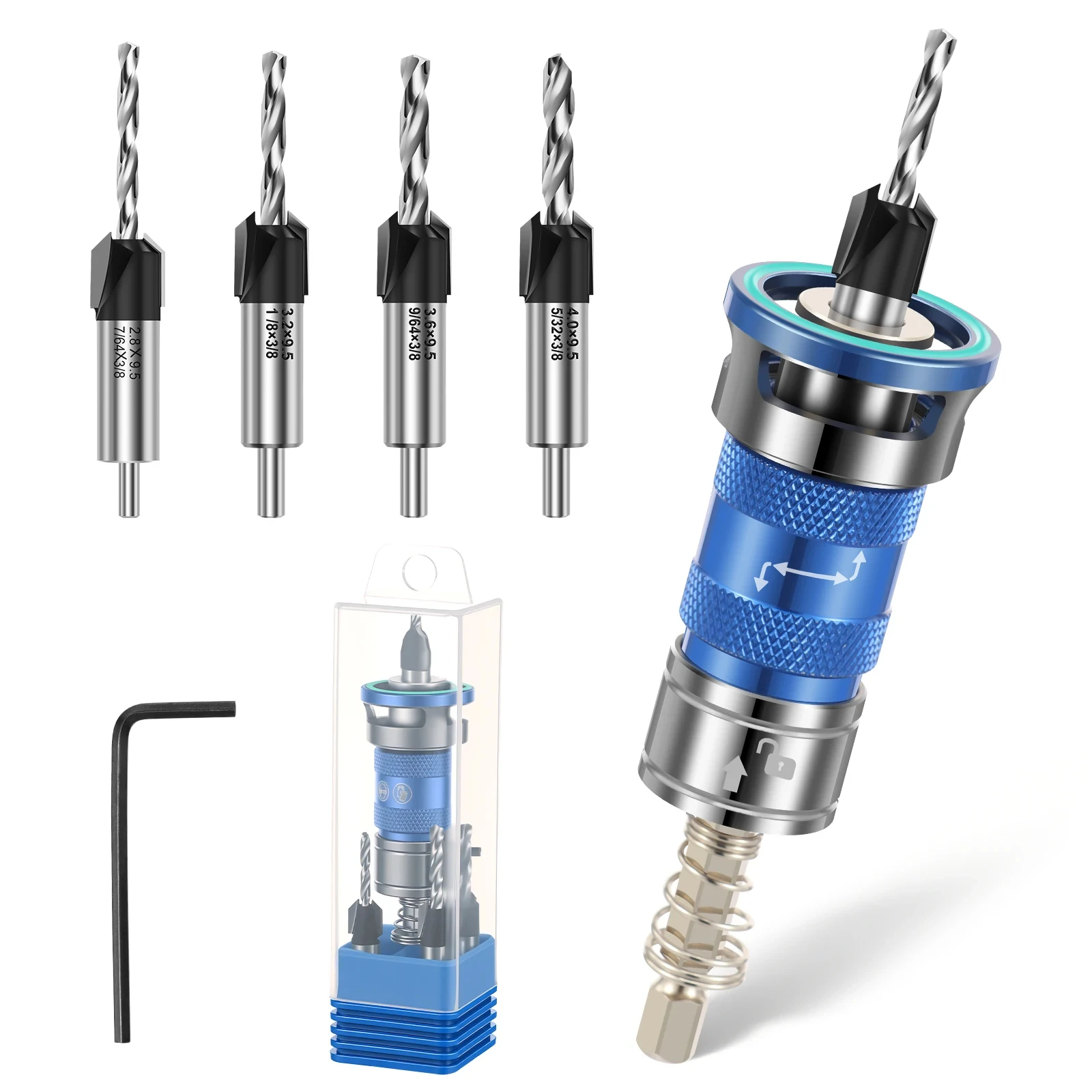 Woodworking Countersink Drill Bit Adjustable Depth Stop 1/4 Inch Hex Shank Pilot Hole Tool for Cabinet DIY Furniture