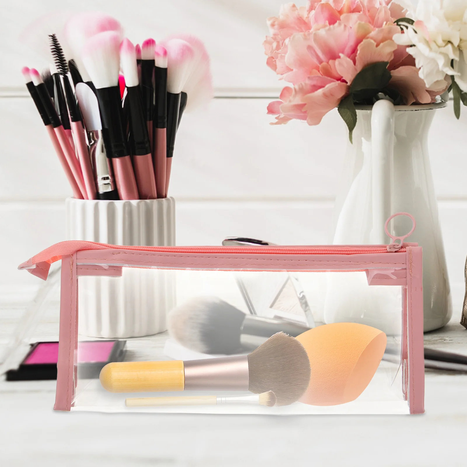 

Clear Transparent Toiletry Bag PVC Lightweight Travel Organizer Zippered Makeup Pouch Portable Small Wash Bag for Women