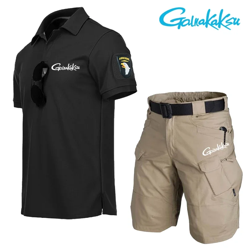 

Summer Fishing Suit Quick Dry Men's Outdoor Tactical Military T-shirt Summer Waterproof Quick Dry Multi Pocket Hunting Shorts