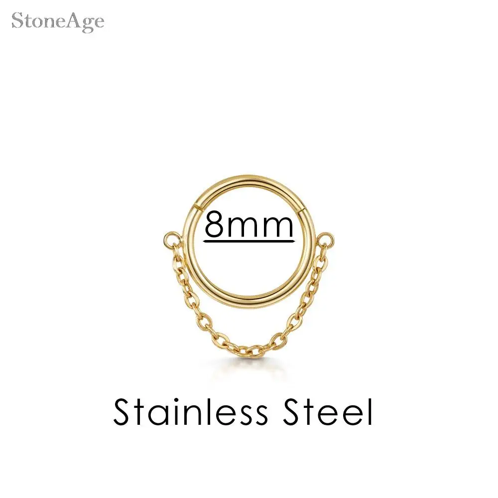 Y2k Ohrpiercing Helix Daith Snug Ohrringe für Frauen 1 Stück Zierlicher Knorpel Tragus Clicker Septum Ring mit Kette Damenschmuck – Detail 5