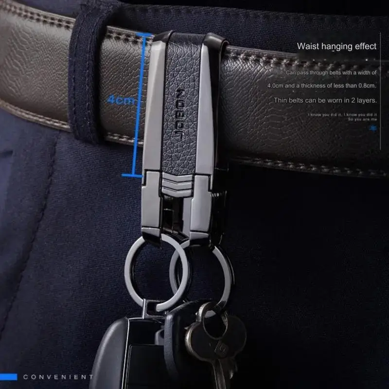 High-grade Men Waist Hanging Key Chain Leather Belt Keychain Metal Double Keyring Auto Pendant Car Key Holder Accessories
