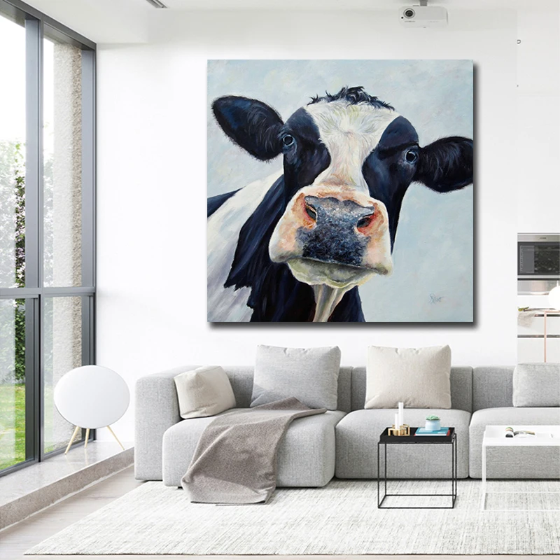 Cuadro moderno de vaca para pared, impreso, pintura al óleo sobre lienzo, carteles económicos, impresiones para sala de estar