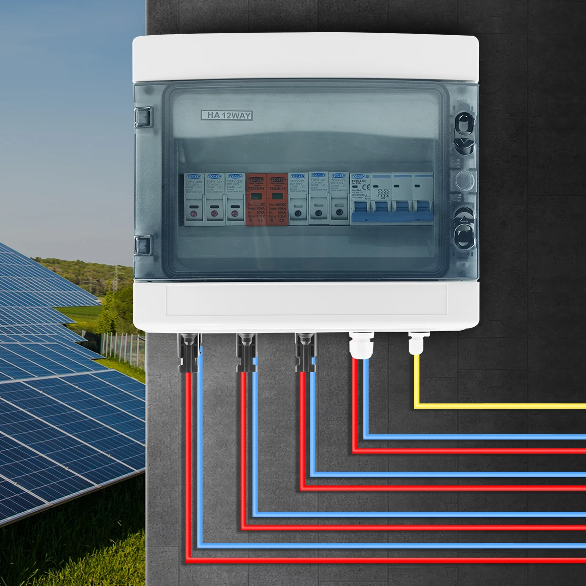 Solar photovoltaic PV Combiner Box With Lightning Protection 3 input 1 out DC 1000V Fuse MCB SPD Waterproof Box IP65 12ways