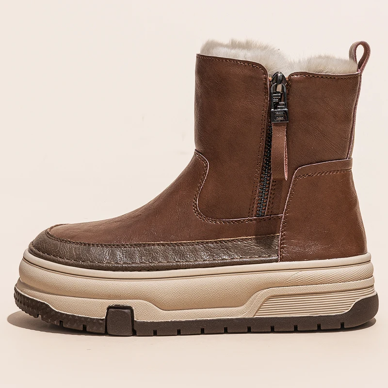 

Fashion Faux Fur Lined Cowhide Upper Ankle Winter Women Snow Boots High-Quality Genuine Leather Ankle Boots 2026 New