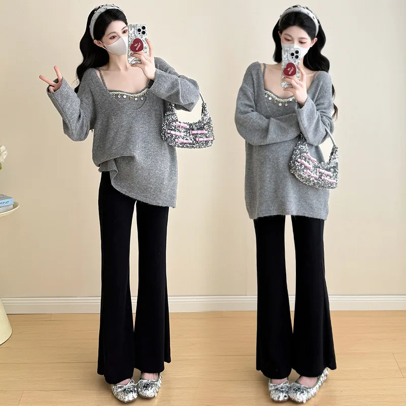 ملابس الأمومة القوس الرقبة محبوك سترة المرأة الخريف جديد تنوعا الأمومة الأعلى