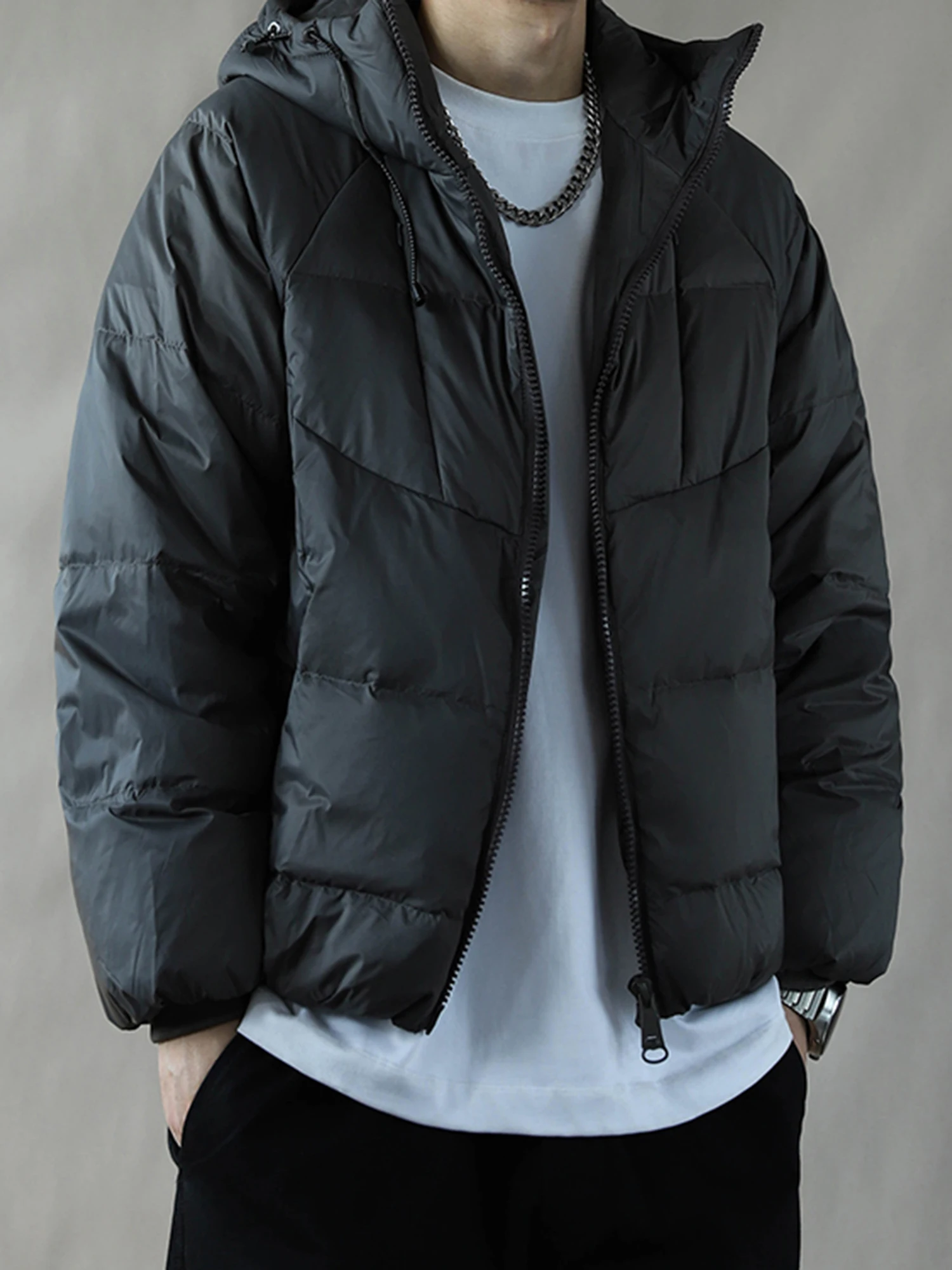 

Men's ort Hooded down Jaet Thi Warm Winter Outerwear Bread Sle Loose Fit ey Casual Urban Faion Retro Sle