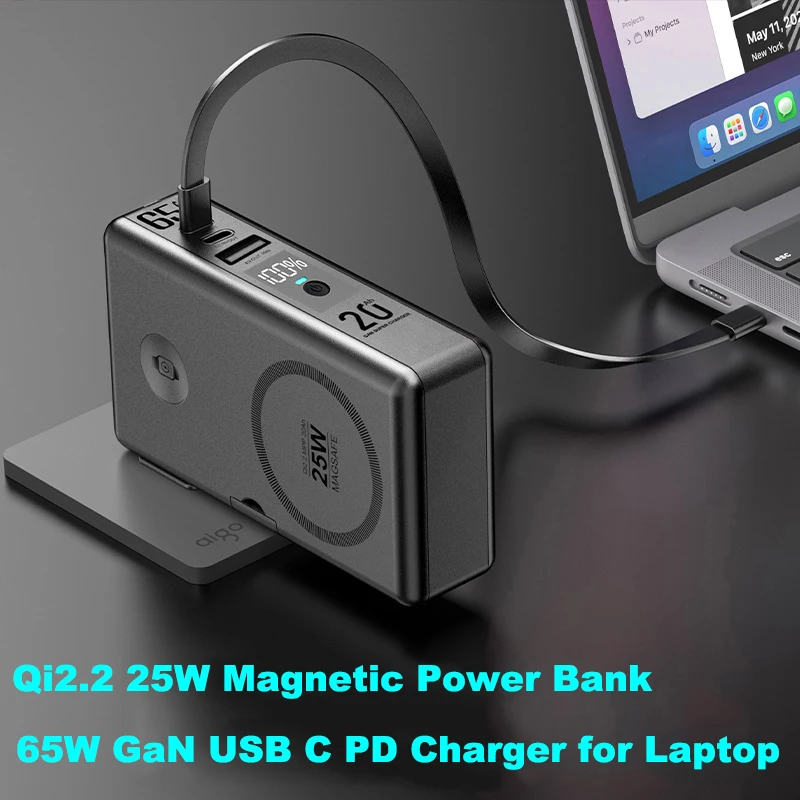 

65W GaN USB C PD Charger for Laptop Power Bank 20000mAh Qi2 22.5W Magnetic Wireless Fast Charger Powerbank for iPhone 17 iWatch