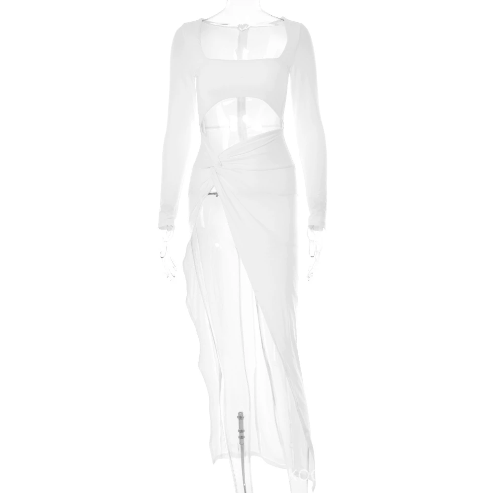 Maternity Photo Shoot Square Neck Hollow Cutout Women\'s Sexy Spice Girl Waistless Pregnant Woman Collar Solid High Slit Dress
