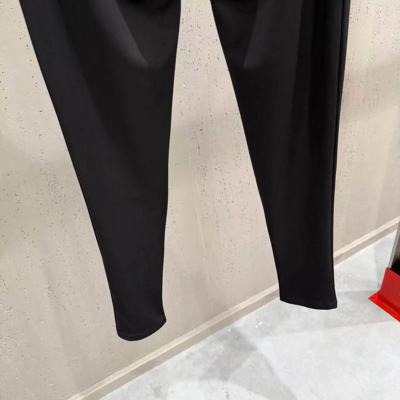 High Street Pants Women's High Waisted Slimming Black Casual Pants Metal Buckle Decoration Hanging Elastic Slim Fit Pants