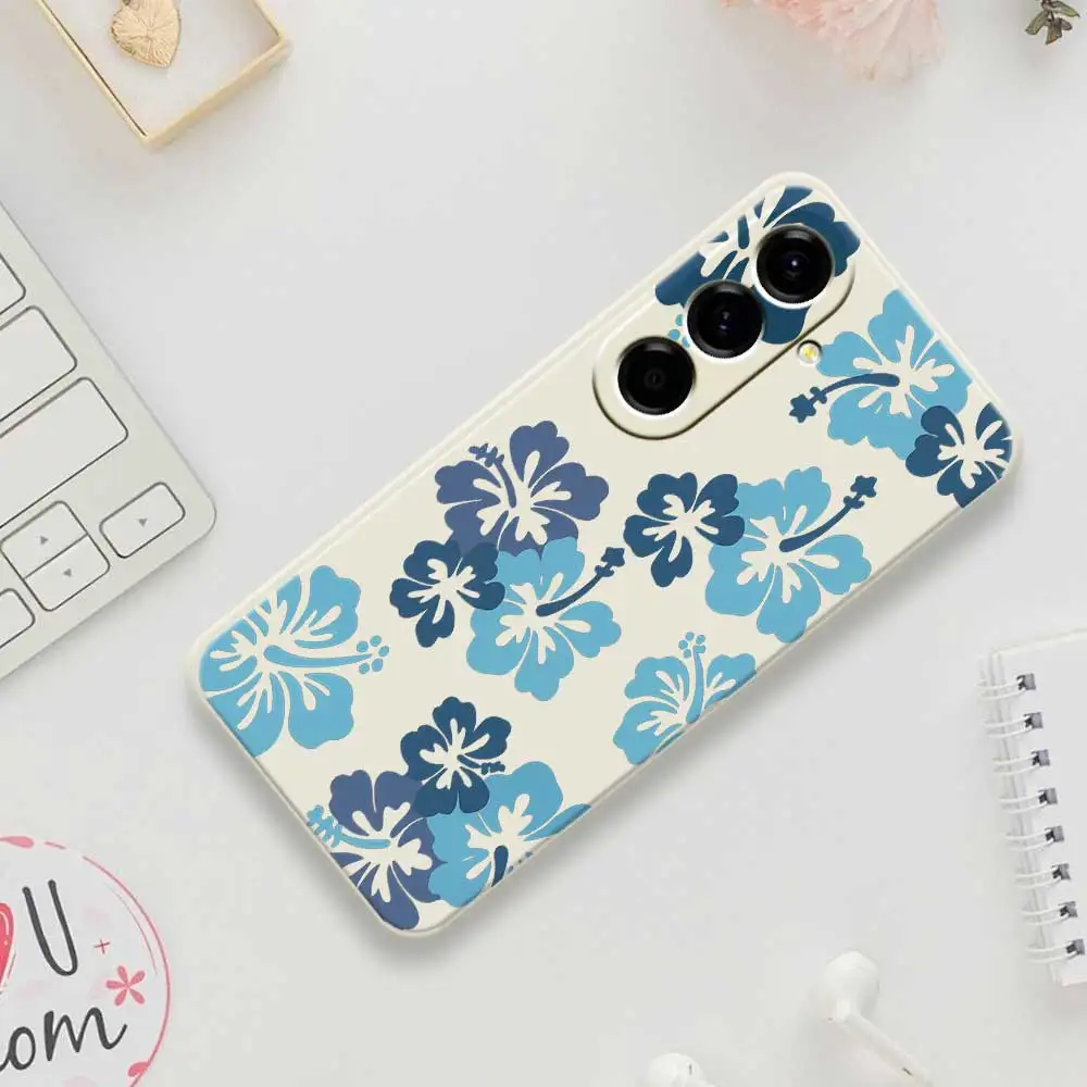 Blue Flower Pattern Phone Case For Samsung Galaxy A56 A32 A23 A22 5G A32 A23 4G A55 A54 A53 A52 A51 A35 A34 A31 A25 Soft Cover