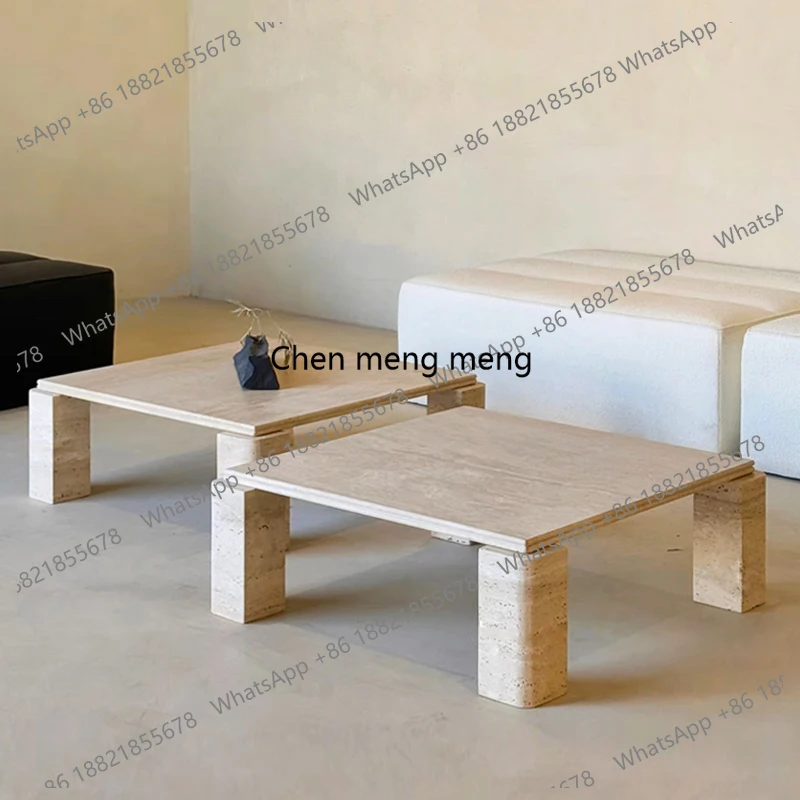 

Wabi Sand Wind Natural Travertine Coffee Table Combination Retro Living Room Home Small Apartment Simple