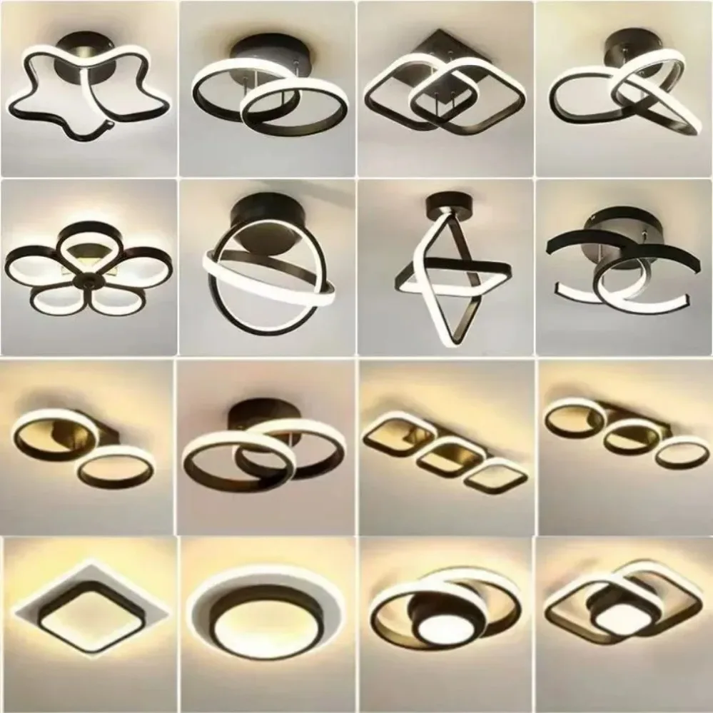 LED Ceiling Light 3Color Change Round/Square Ring Lamp AC90-260V Minimalist Lighting for Hallway Bedroom Living Room Black White