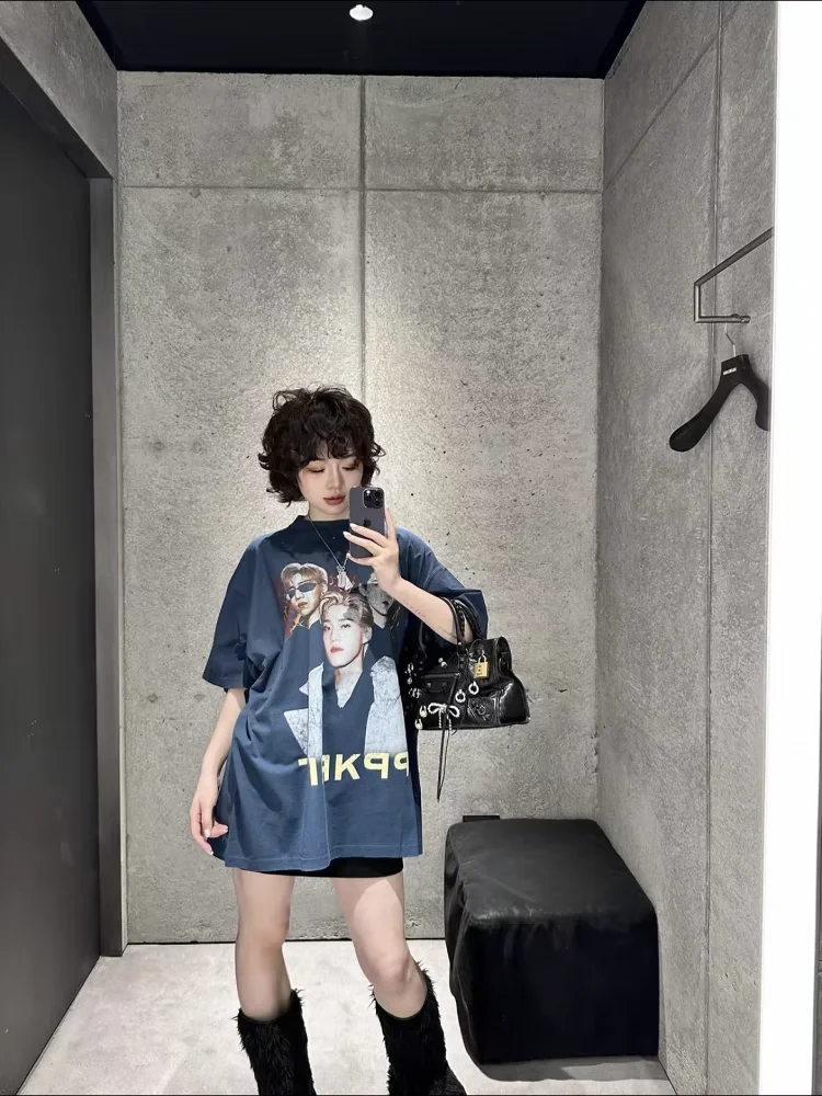 

Sun72bian 25ss Heavyweight Kardaian Yang Zhi Qiong ex ort Sve футболка с креативным забавным принтом повседневная дышащая хлопковая футболка