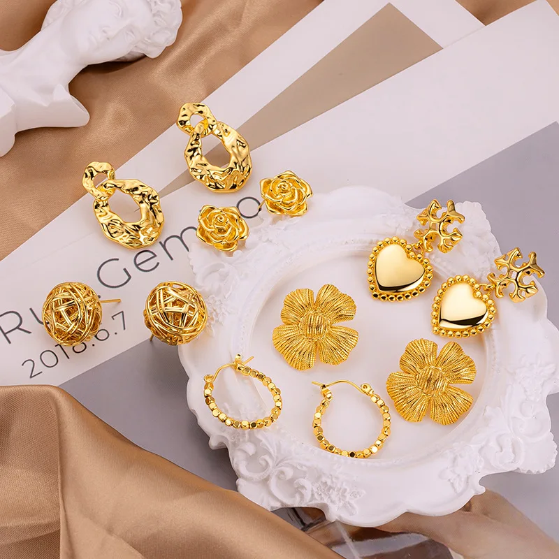 

18k Gold Color Exaggerated Large Glossy Flower Earrings for Women Birthday Wedding Engagement Fine Jewelry Gifts