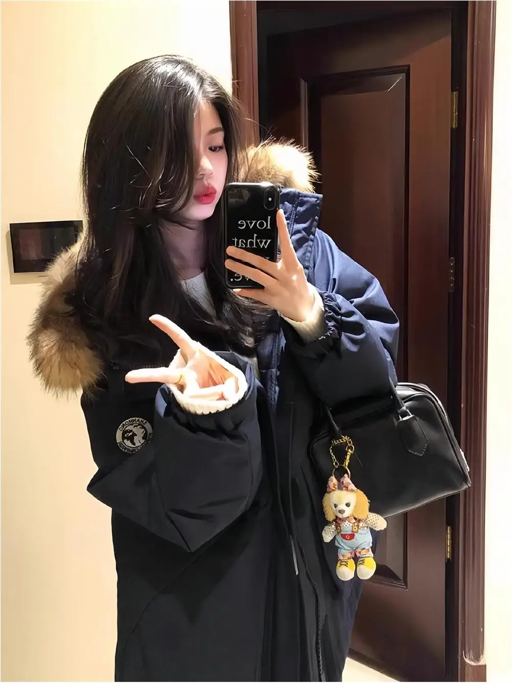 

Women's Parka Cotton Jacket Winter Coat Large Fur Collar American Style Couple Matching Hooded Zipper Closure Loose Fit