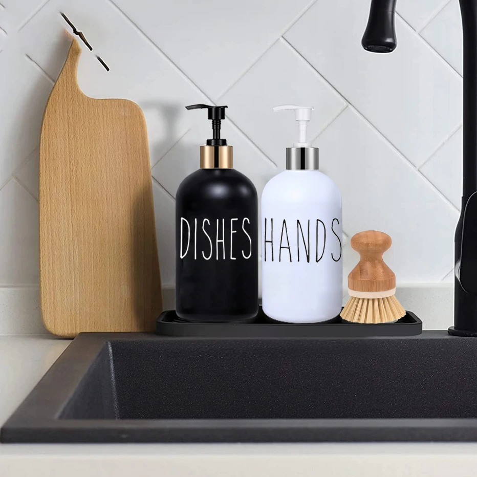 Kitchen Soap Dispenser 500ml Refillable Dish and Hand Soap Bottle Liquid Dispenser Container with Sponge Holder Waterproof Font