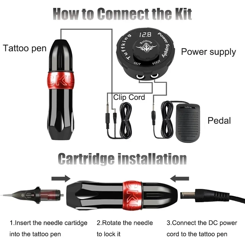 Professional Tattoo Machine Kit Permanent Make-up Machine Set Tattoo Rotary Pen LCD Power Supply With Cartridge for Body Artist