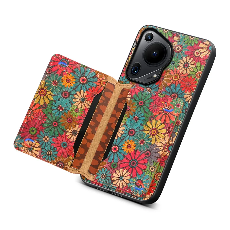 Flower Figure Leather Magnetic Wallet Phone Case For Huawei Pura 70 70Pro P60 Mate 70 60 50 40 30 Nova 12 11 Holder Back Cover