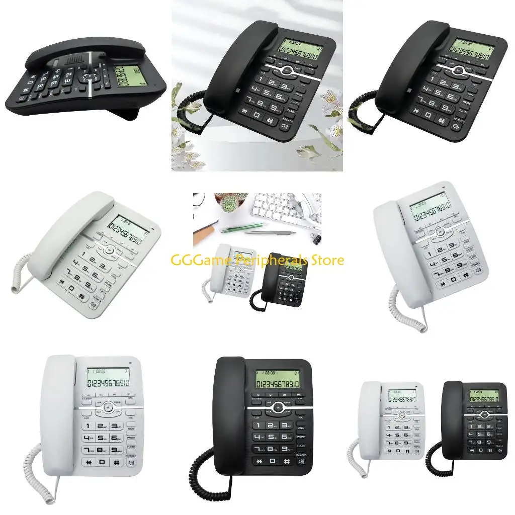 U55B Corded Landline Phone Big Button Household Business Desktop Landline Telephone with LCD Display for Office Front Desk