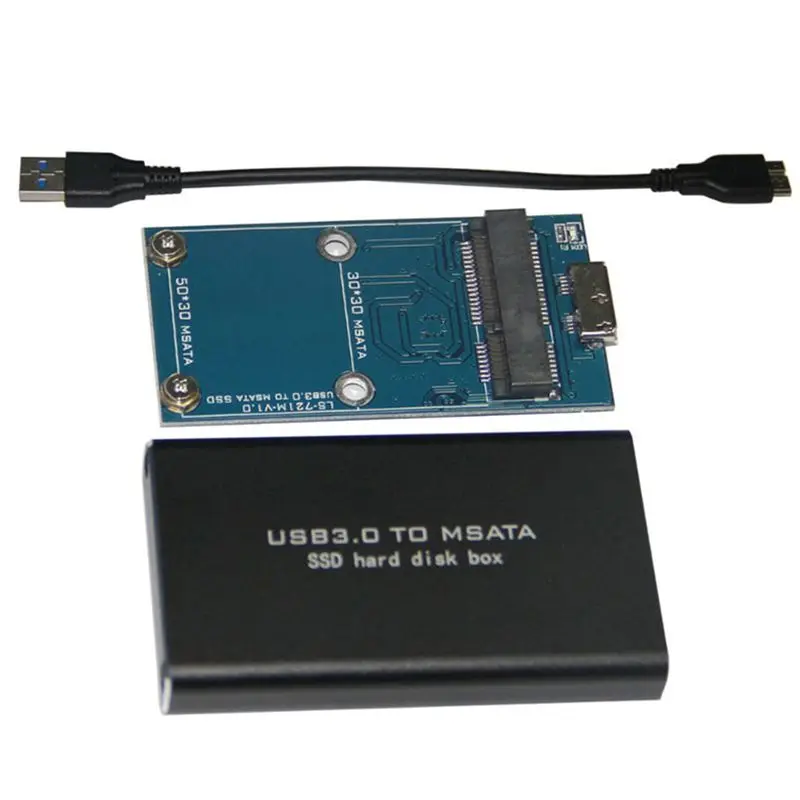 Lovely！ MSATA to USB 3.0 SSD Enclosure External Hard Drive Disk Box Storage Case Adapter for 30X50mm 30X30mm MSATA SSD