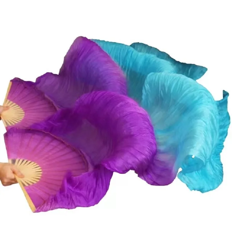 Fan Veil Arabic Dance Silk Fans Belly Dance Fans for Oriental Dance 1 Pair Gradient Color Handmade Dyed Imitation Real Silk Fans