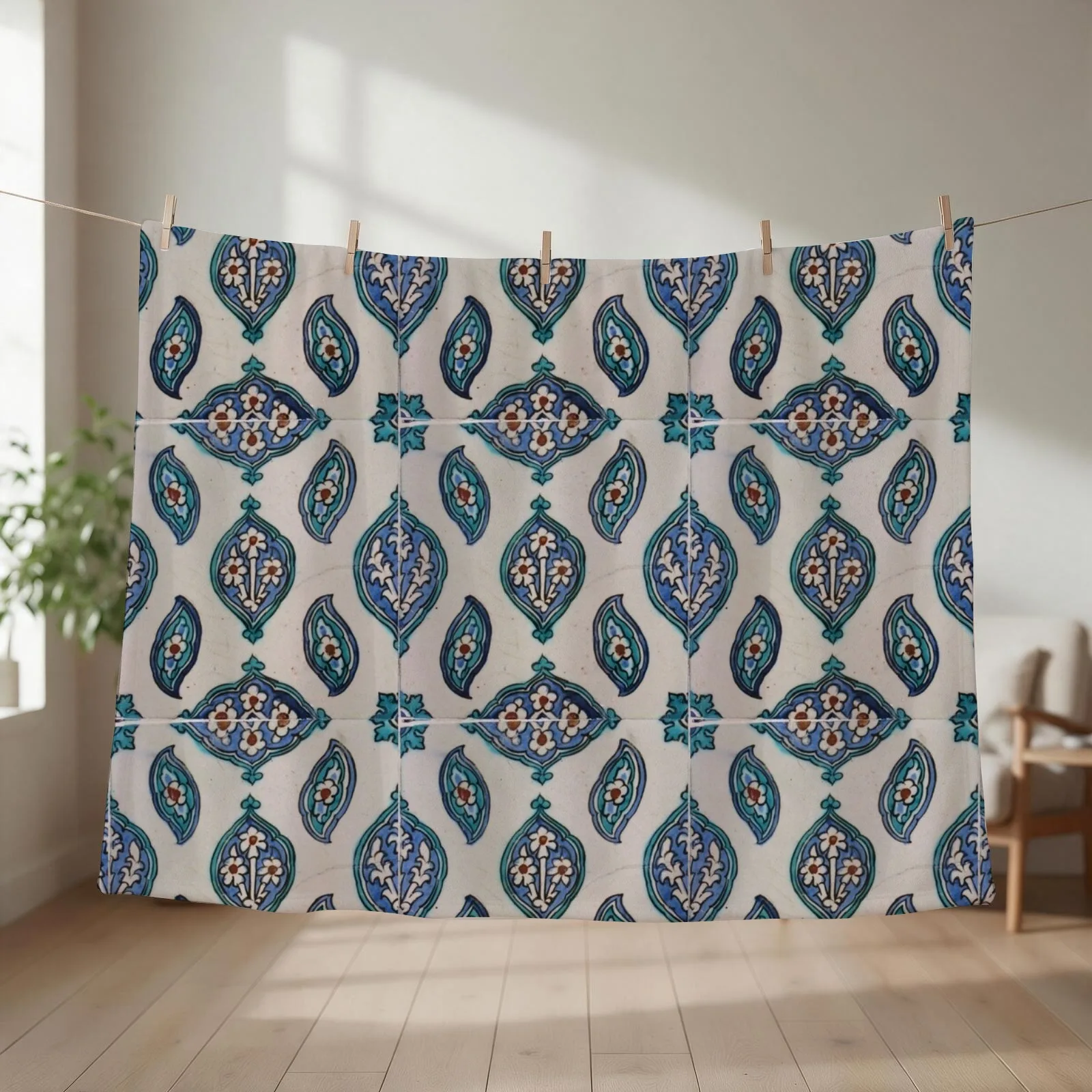 Traditional Vintage Turkish Tile Throw Blanket couch cozy soft plush fuzzy picnic outdoor blanket