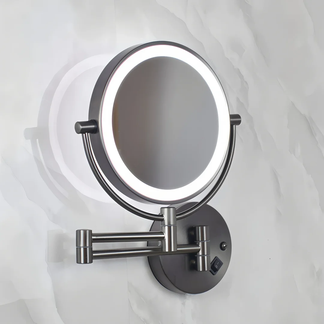 

Brass Antique LED Cosmetic Mirror 3X:1X Magnifying Dressing Mirror 8 Inch Fodable Makeup Mirror Wall Mounted Bathroom Mirror