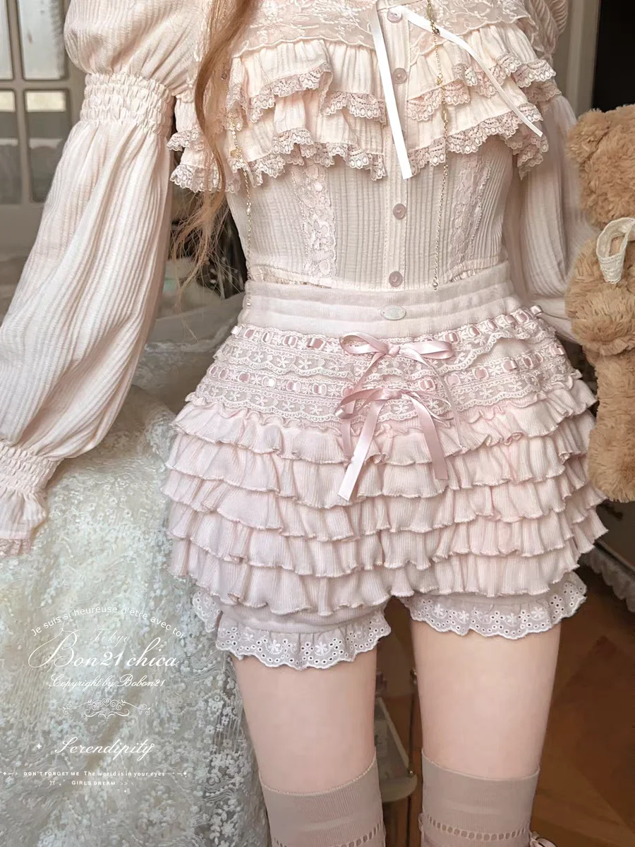 

Юбка принцессы в стиле Лолиты, брюки bobon21, кремовая кружевная юбка с бантом, осенне-зимняя вязаная многослойная юбка-тортик, брюки B2427