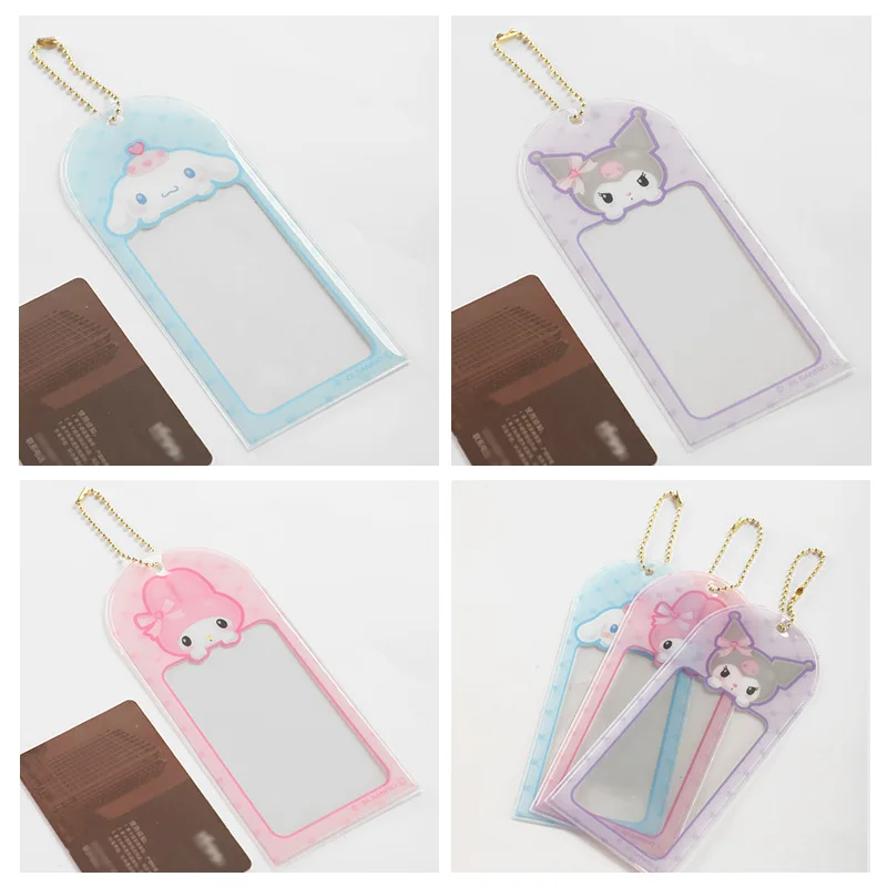 Estuche para tarjetas transparente Kawaii My Melody Kuromi Cinnamoroll, colgante de Anime Sanrio, funda protectora para fotos Polaroid con forma de corazón para niña