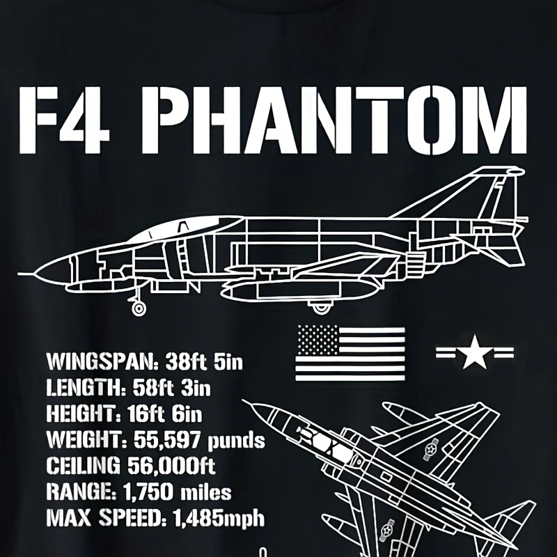 F-4 Phantom Fighter Jet Specs T-Shirt 100% Cotton O-Neck Short Sleeve Summer Casual Mens T-shirt Streetwear