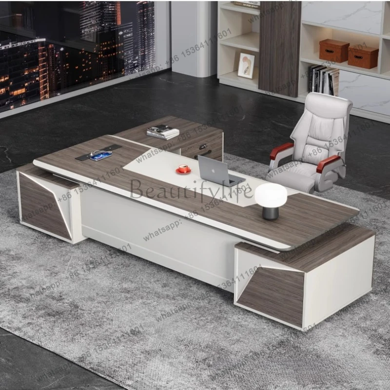 Baking paint boss desk chair double cabinet combination bookshelf high-end large desk executive office manager luxury furniture