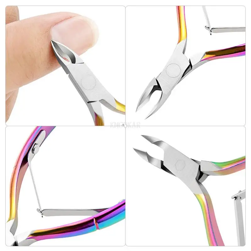 Kolorowe Tytanowe Nożyczki do Skórek ze Stali Nierdzewnej Obcinaczki do Paznokci Stalowe Popychacze do Skórek Zestaw do Manicure Paznokci Palcowych i Stóp Inkrustowane Przenośne
